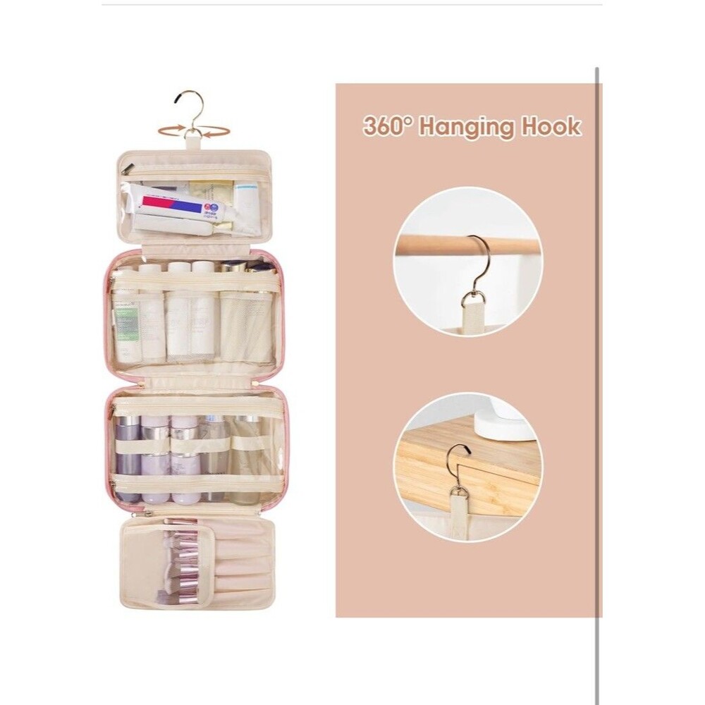Toiletry Bag for Women Hanging Travel Makeup Organizer with 4 Compartments Pu... - Picture 5 of 8